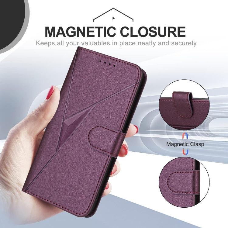 Funda de Cuero para Sharp Aquos R9 con Cierre de Hebilla y Diseño Triangular (Morado Oscuro)