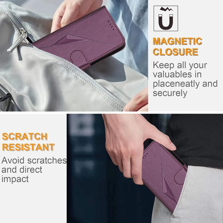 Funda de Cuero para Sharp Aquos R9 con Cierre de Hebilla y Diseño Triangular (Morado Oscuro)