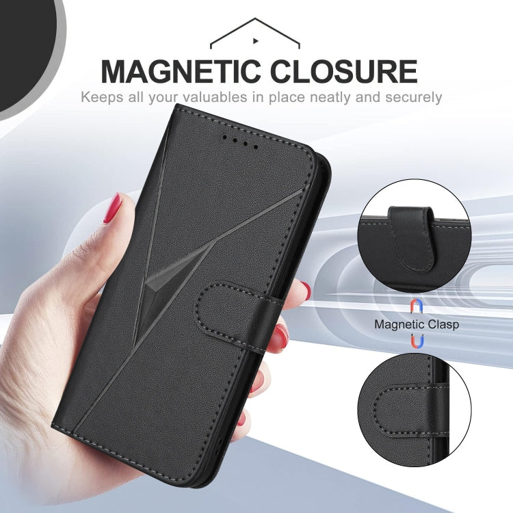Funda de Cuero para Sharp Aquos Sense4 con Cierre de Hebilla y Diseño Triangular (Negra)