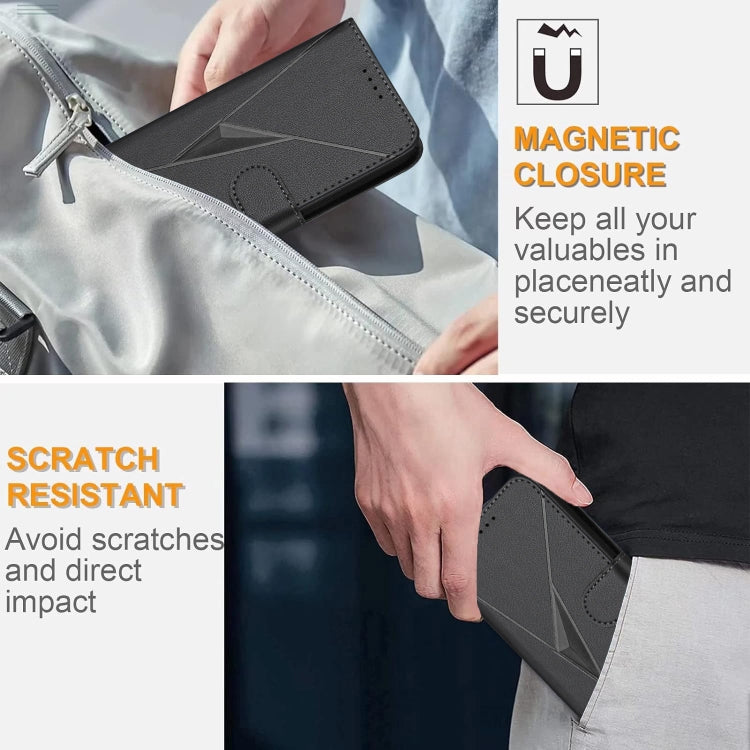 Funda de Cuero para Sharp Aquos Sense4 con Cierre de Hebilla y Diseño Triangular (Negra)