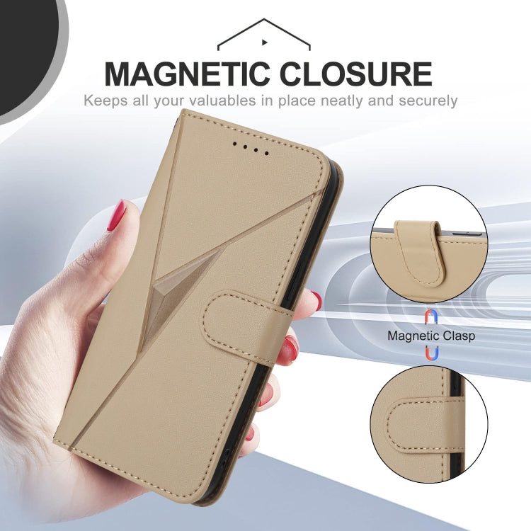 Funda de Cuero para Sharp Aquos Sense7 con Cierre de Hebilla y Diseño Triangular (Dorada)