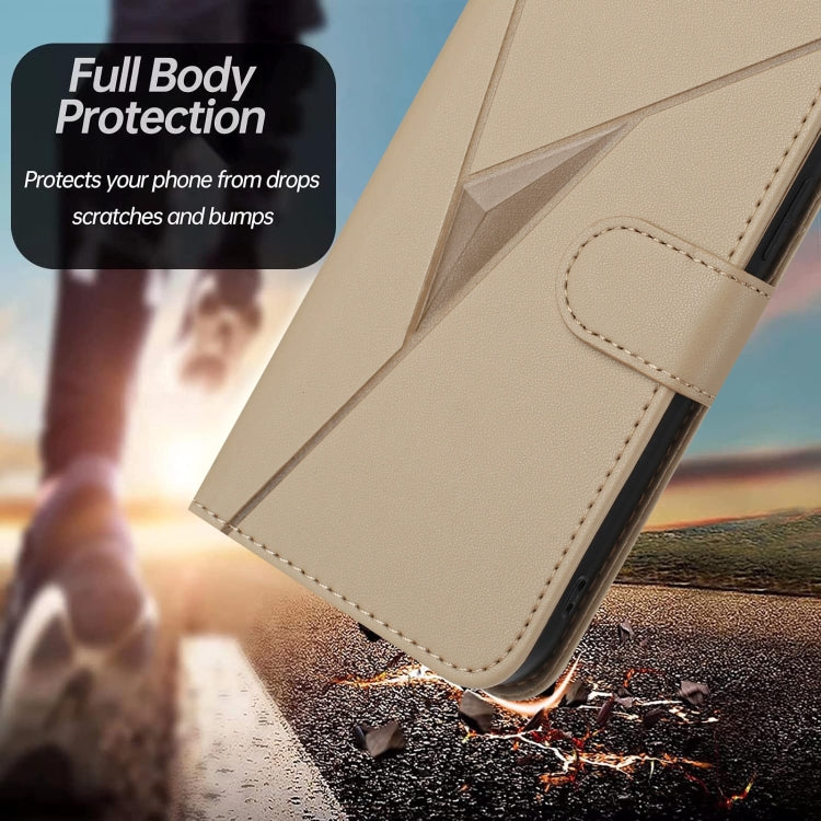 Funda de Cuero para Sharp Aquos Sense7 con Cierre de Hebilla y Diseño Triangular (Dorada)