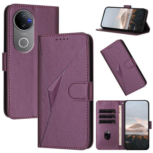 Funda de Cuero con Hebilla y Diseño Triangular para Vivo V50 (Morado Oscuro)