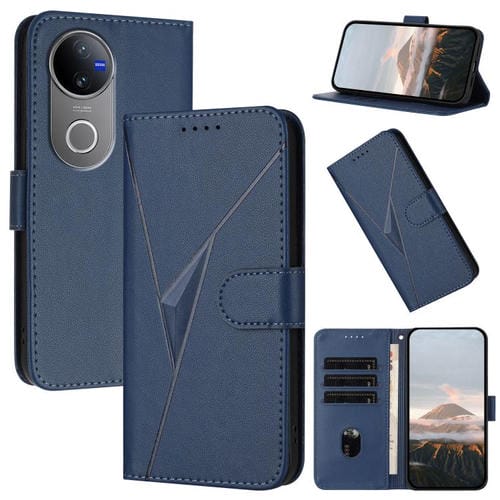 Funda de Cuero con Hebilla y Diseño Triangular para Vivo V50 (Azul Real)