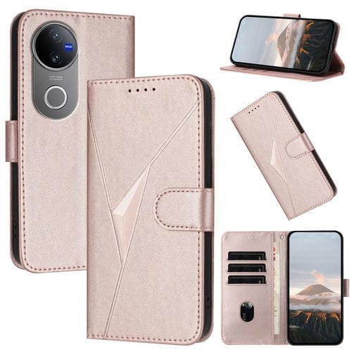 Funda de Cuero con Hebilla y Diseño Triangular para Vivo V50 (Oro Rosa)