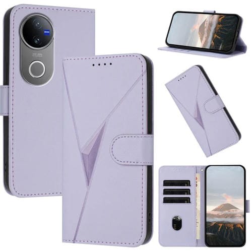 Funda de Cuero con Hebilla y Diseño Triangular para Vivo V50 (Morado Claro)