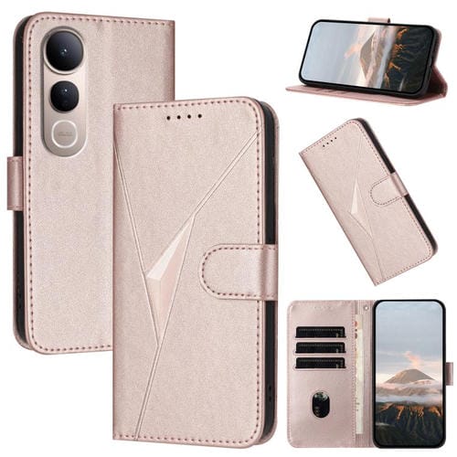 Funda de Cuero con Hebilla y Diseño Triangular para Vivo V50 Lite 4G/5G (Oro Rosa)