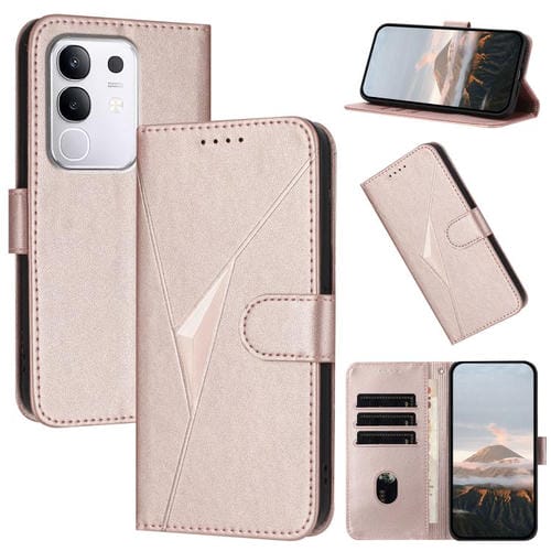 Funda de Cuero con Hebilla y Diseño Triangular para Vivo Y29 4G (Oro Rosa)