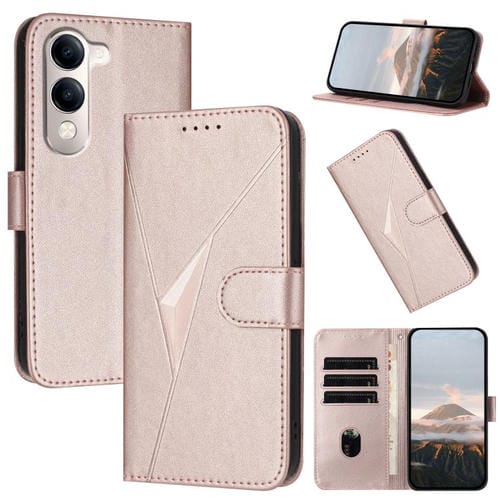 Funda de Cuero con Hebilla y Diseño Triangular para Vivo Y29S 5G / Y04 4G (Oro Rosa)