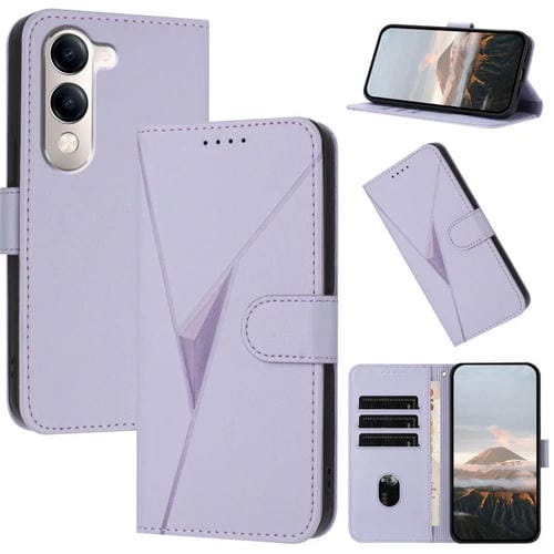 Funda de Cuero con Hebilla y Diseño Triangular para Vivo Y29S 5G / Y04 4G (Morado Claro)