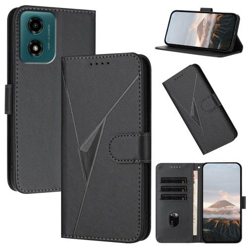 Funda de Cuero con Cierre de Hebilla y Diseño Triangular para Motorola Moto G04 (Negro)