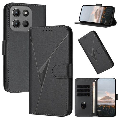 Funda de Cuero con Cierre de Hebilla y Diseño Triangular para Motorola Moto G15 (Negro)