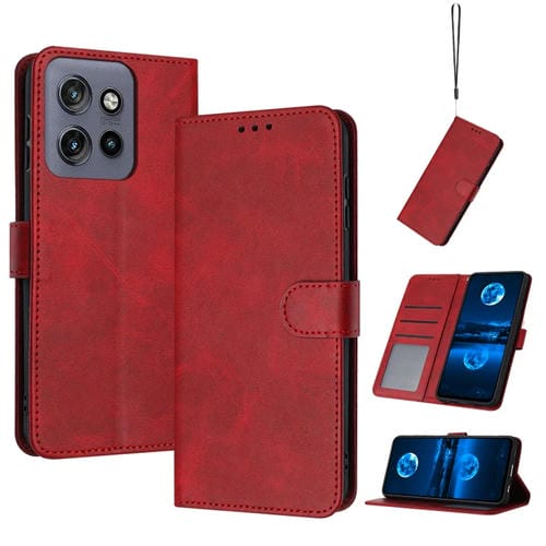 Funda de Piel Sintética con Textura de Piel de Becerro para Motorola Edge 50 Neo (Roja)
