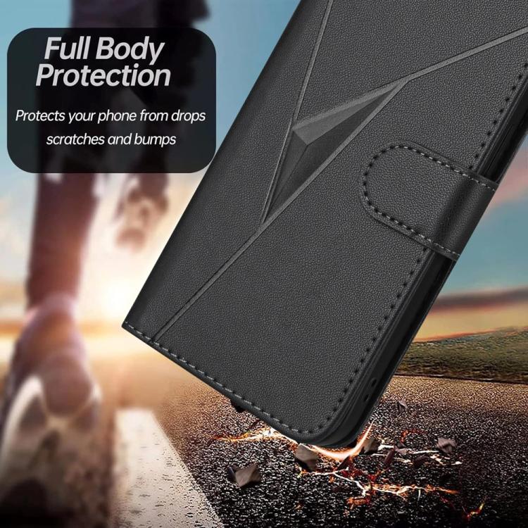 Funda de Cuero con Hebilla Triangular para Oppo A5 Pro 5G (Negra)