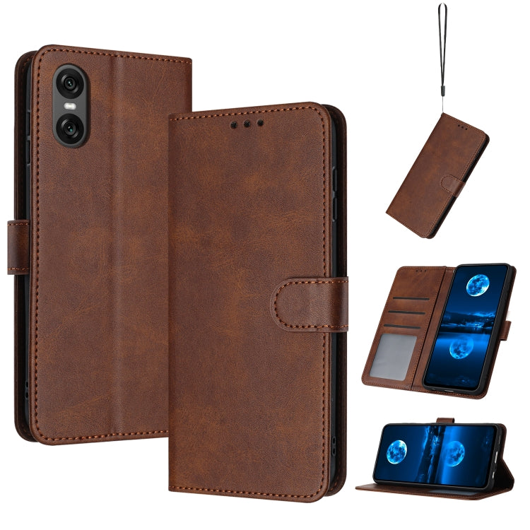 Funda de Piel Sintética Textura Becerro para Sony Xperia 5 Vi (Marrón)