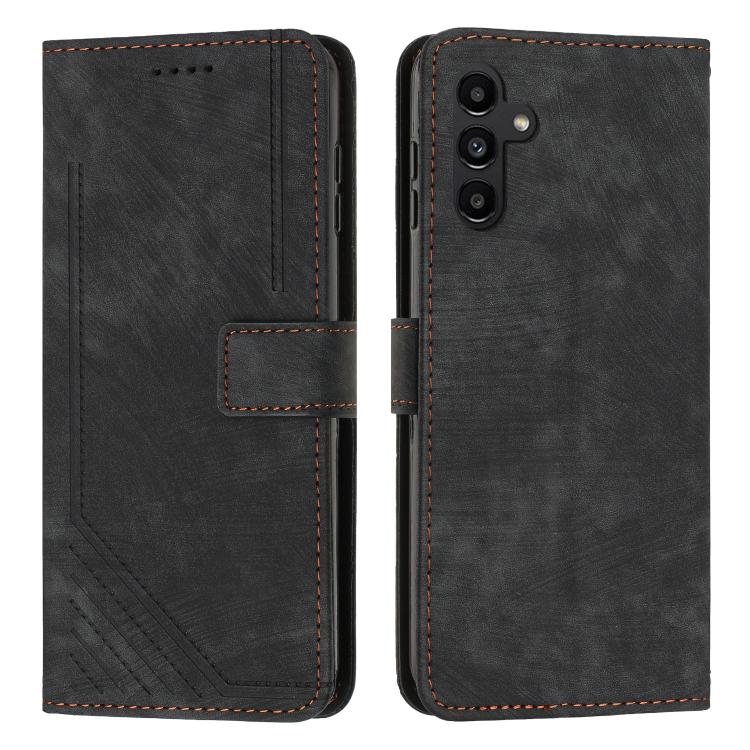 Funda de cuero con estampado de rayas y cordón para Samsung Galaxy S25 FE 5G (negro)