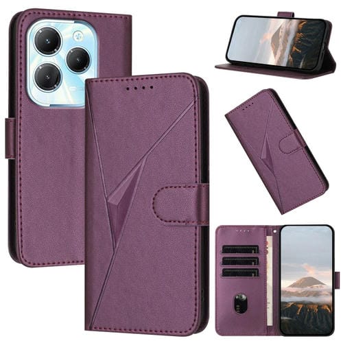Funda de Cuero con Cierre de Hebilla y Diseño Triangular para Infinix Hot 40 (Morado Oscuro)