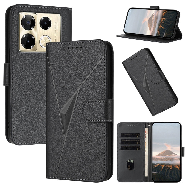 Funda de Cuero con Cierre de Hebilla y Patrón Triangular para Infinix Note 40 Pro 4G/5G (Negra)