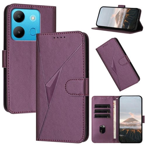 Funda de Cuero para Infinix Smart 7 con Cierre de Hebilla y Diseño Triangular (Morado Oscuro)