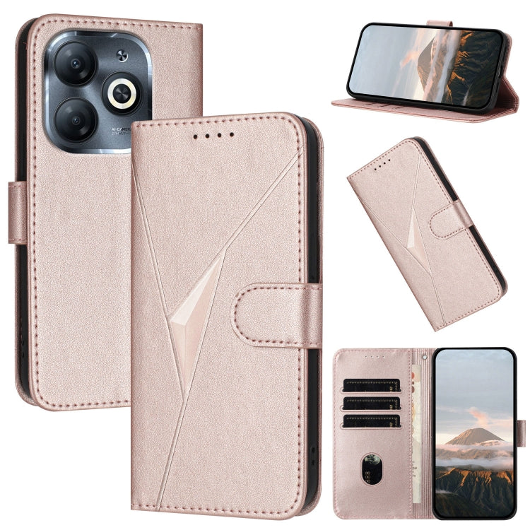 Funda de Cuero con Cierre de Hebilla y Diseño Triangular para Infinix Smart 8 Plus (Oro Rosa)
