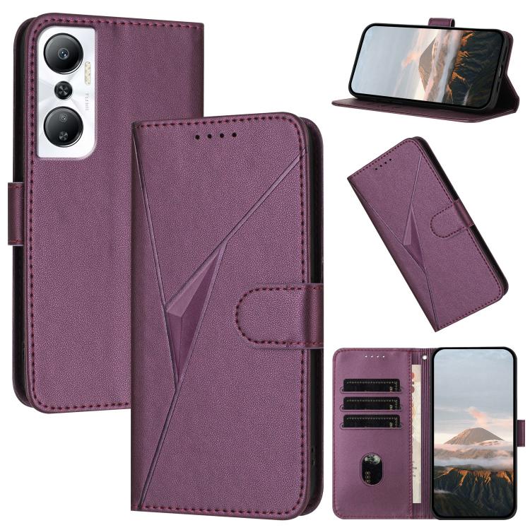 Funda de Cuero con Cierre de Hebilla y Diseño Triangular para Infinix Hot 20 4G (Morado Oscuro)