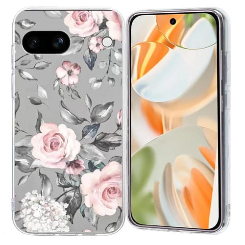 Funda TPU para Google Pixel 8A con Patrón de Pintura Colorida (Flores) (Gris)