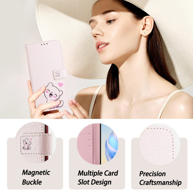 Funda de Cuero para iPhone 16E Diseño de Dibujo Artístico (Lindo Gato)