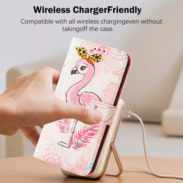 Funda de Cuero para iPhone 16E con Diseño de Dibujo Artístico (Flamenco)