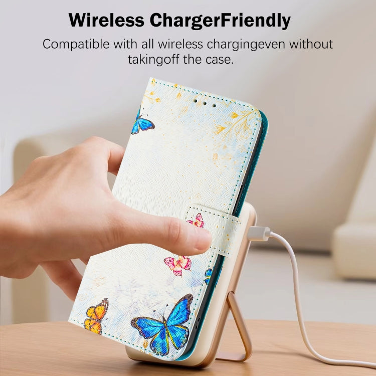 Funda de Cuero para iPhone 16E Diseño de Dibujo Artístico Casa de Mariposas