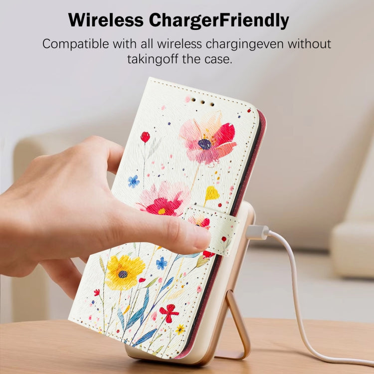 Funda de Cuero para iPhone 16E Diseño de Dibujos Artísticos Flores y Plantas (Color)