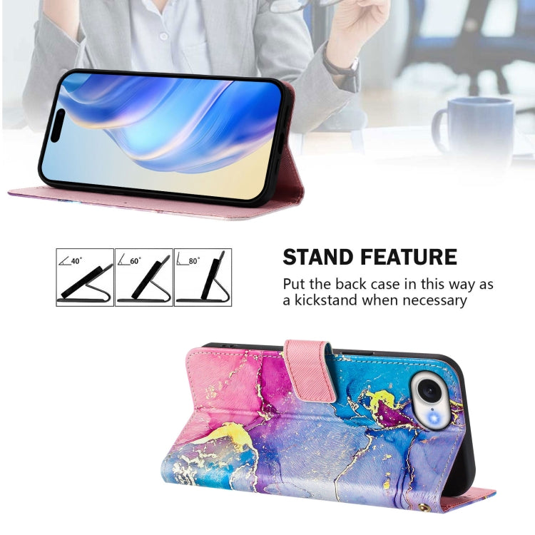 Funda de Cuero para iPhone 16E Diseño Dibujo Artístico Mármol Colorido