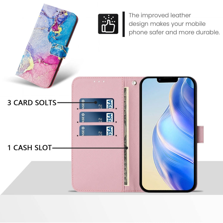 Funda de Cuero para iPhone 16E Diseño Dibujo Artístico Mármol Colorido