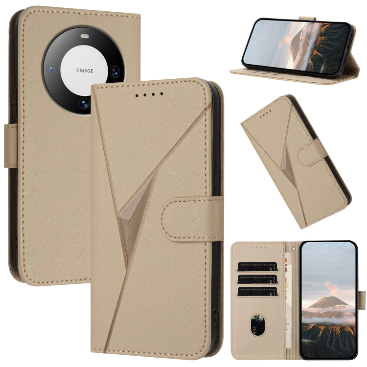 Funda de Cuero con Cierre de Hebilla y Diseño Triangular para Huawei Mate 60 Pro (Dorada)