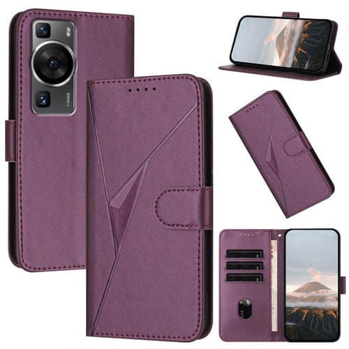 Funda de Cuero con Cierre de Hebilla y Diseño Triangular para Huawei P60/P60 Pro (Morado Oscuro)