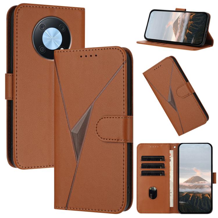 Funda de Cuero con Cierre de Hebilla y Diseño Triangular para Huawei Enjoy 50 Pro/Nova Y90 (Marrón)
