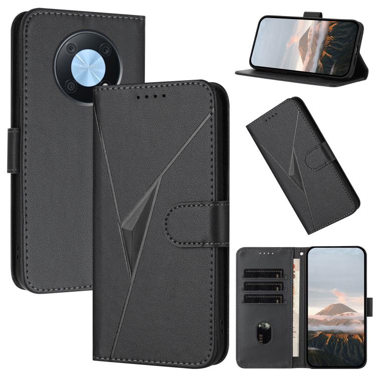 Funda de Cuero con Cierre de Hebilla y Diseño Triangular para Huawei Enjoy 50 Pro/Nova Y90 (Negra)