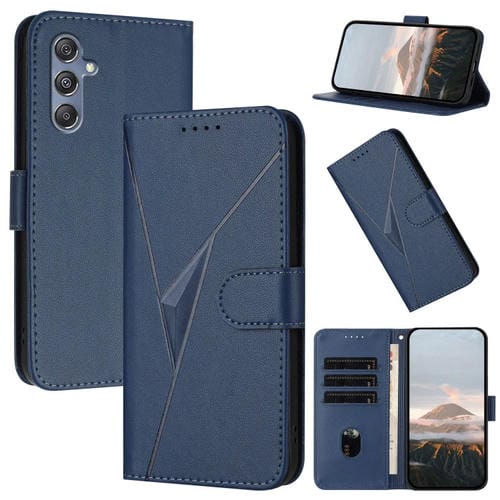 Funda de Cuero Samsung Galaxy M34 5G con Cierre de Hebilla y Diseño Triangular (Azul Real)