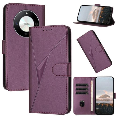 Funda de Cuero con Hebilla y Diseño Triangular para Honor X50 y Honor X9B (Morado Oscuro)