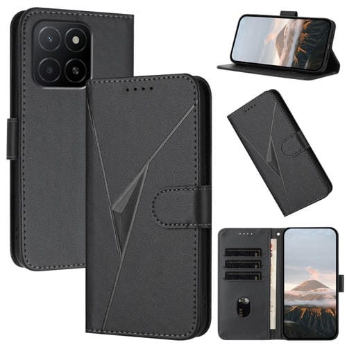 Funda de Cuero con Hebilla y Diseño de Triángulos para Honor X5B y X5B Plus (Negro)