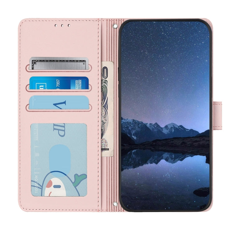 Funda de Cuero con Relieve RFID para Teléfono Boost Mobile Celero 5G con Cordón (Rosa)