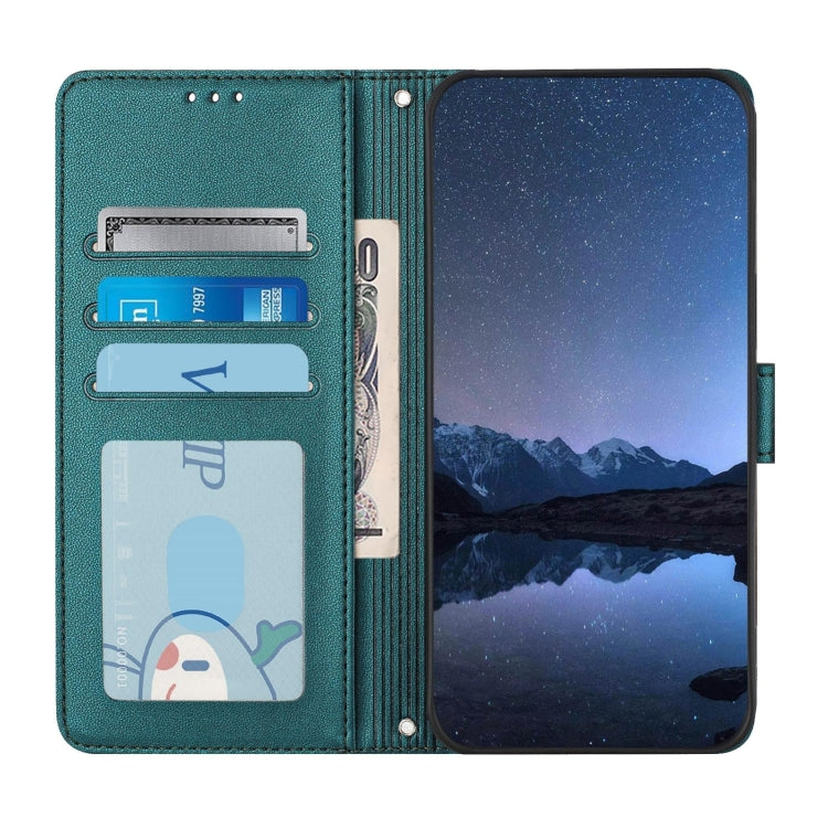 Funda de Cuero RFID con Relieve Gato y Rata para Boost Mobile Celero 5G SC con Cordón (Verde Pavo Real)