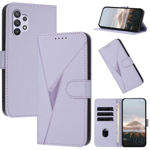 Funda de Cuero Samsung Galaxy A32 5G Cierre de Hebilla Diseño Triangular (Morado Claro)
