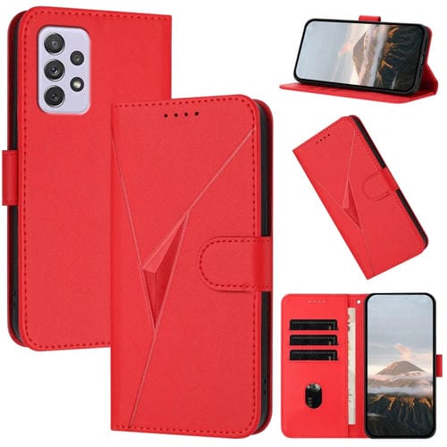 Funda de Cuero Samsung Galaxy A72 4G Cierre Hebilla Diseño Triangular (Rojo)