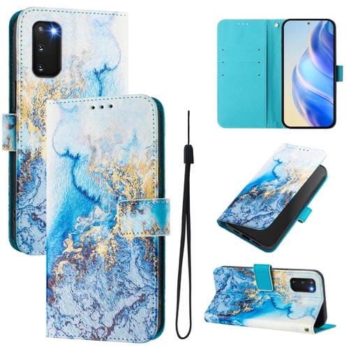 Funda de Cuero para Teléfono Samsung Galaxy S20 con Patrón de Dibujo Artístico (Mármol Oceánico)