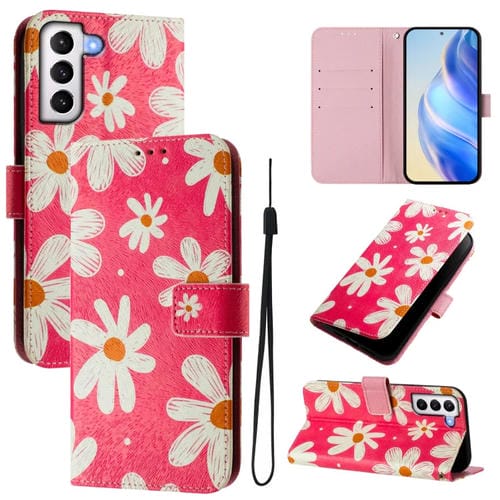 Funda de Cuero para Teléfono Samsung Galaxy S21 5G con Patrón de Dibujo Artístico (Margarita Rosa)
