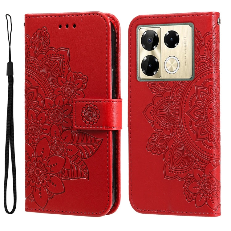 Funda de Cuero con Relieve Flores Siete Pétalos para Infinix Note 40 Pro 4G/5G y Pro+ (Rojo)
