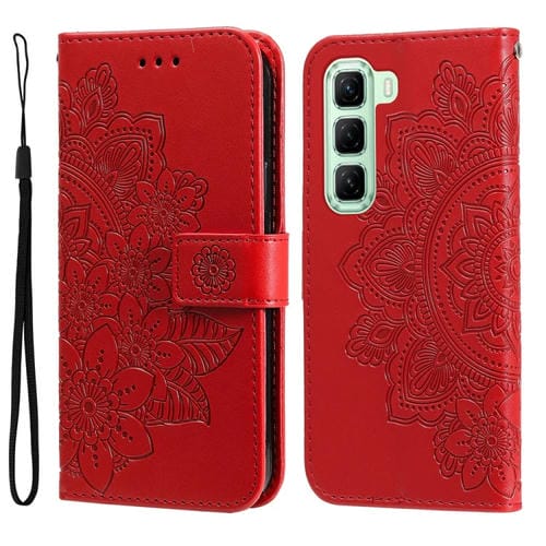 Funda de Cuero con Relieve de Flores de Siete Pétalos para Infinix Hot 50 5G (Rojo)