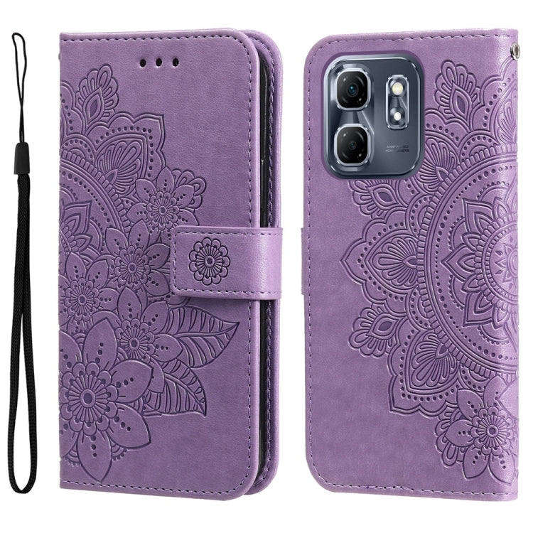 Funda de Cuero con Relieve de Flores de Siete Pétalos para Infinix Hot 50I Smart 9 (Morado Claro)