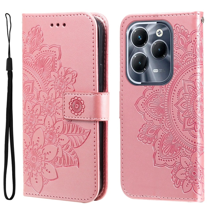 Funda de Cuero con Relieve Flores de Siete Pétalos para Infinix Hot 40 y Hot 40 Pro (Oro Rosa)