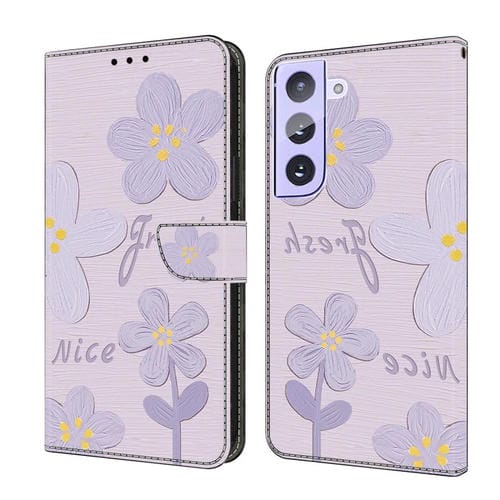 Funda de Piel Samsung Galaxy S22+ 5G Pintada Fresca con Pequeñas Flores Lilas